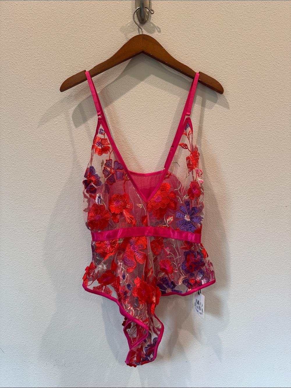 Stunning Sheer Pink Floral Embroidered Lace Chemise